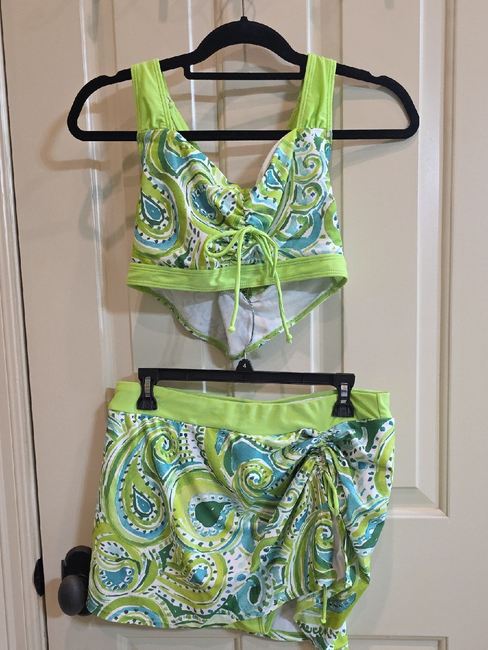 Neon Green Paisley Swim Set - Two Piece Top & Skirt